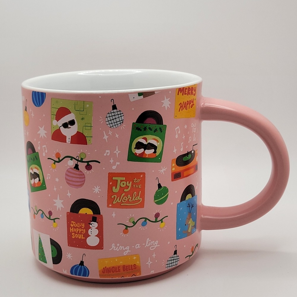 Wondershop Stoneware Christmas Coffee Mug Pink Records‎ Santa Festive